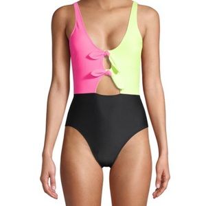 No Boundaries Jr Neon Colorblock OnePiece Swimsuit